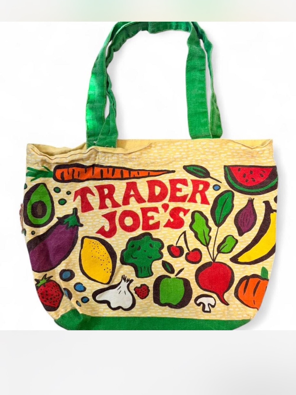 Trader Joe's Yellow Produce Tote with Green Handles